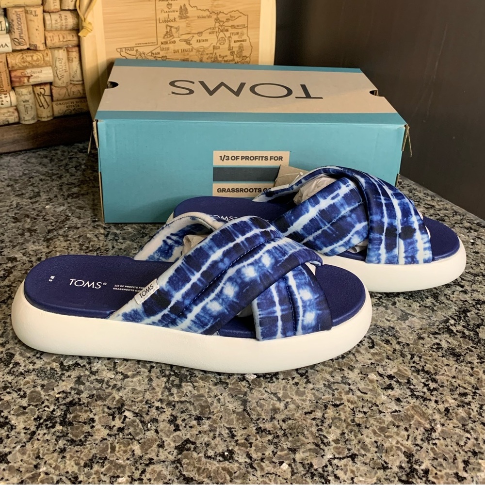 Toms Alpargata Mallow Crossover Navy Batik REPREVE Jersey Sandal Size 9 …